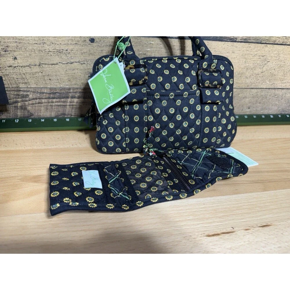 🔥 NEW & RARE VERA BRADLEY Vibrant Black Sun Sunflower Purse Wallet Retired NWT